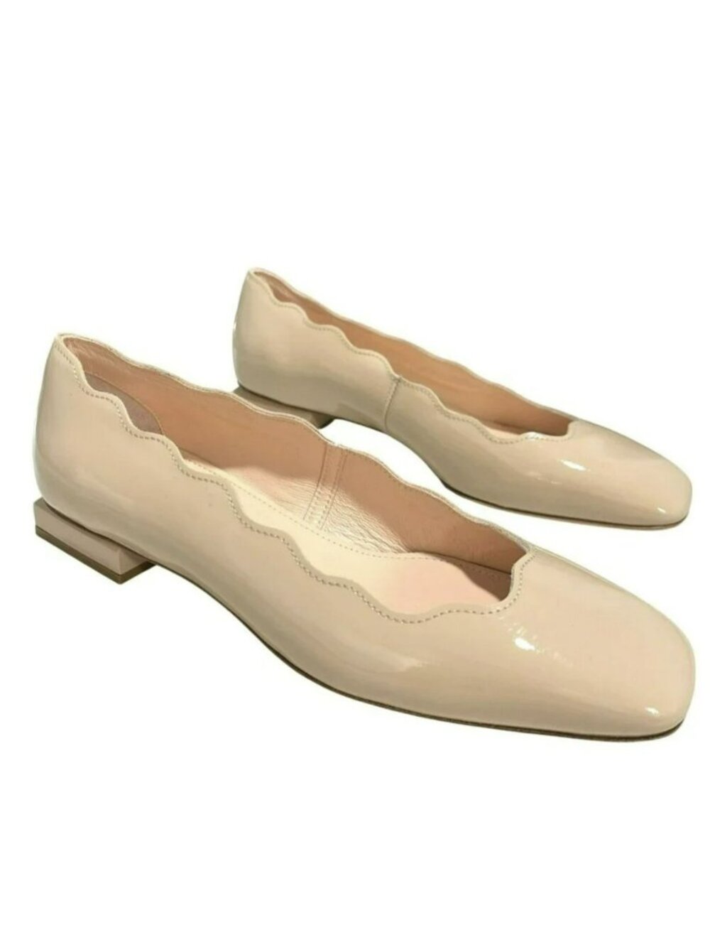 AGL Angie Tan Nude Wave Pump Scalloped Ballet Flat Shoes Size 38 US 8 NEW